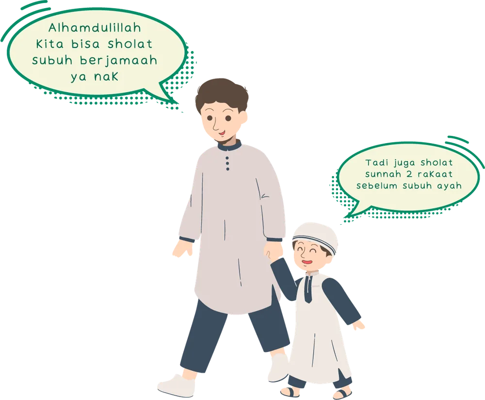 Ayah dan anak berjalan ke masjid saat subuh