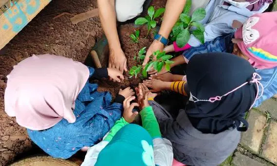 Siswa menanam bibit bersama